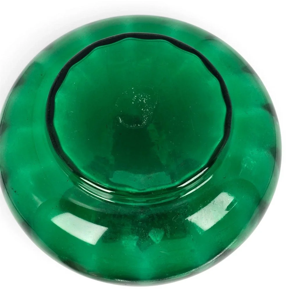 Vintage 1940s Beacon Glass Emerald Green Onion Vase Ruffled Rim Hand Blown